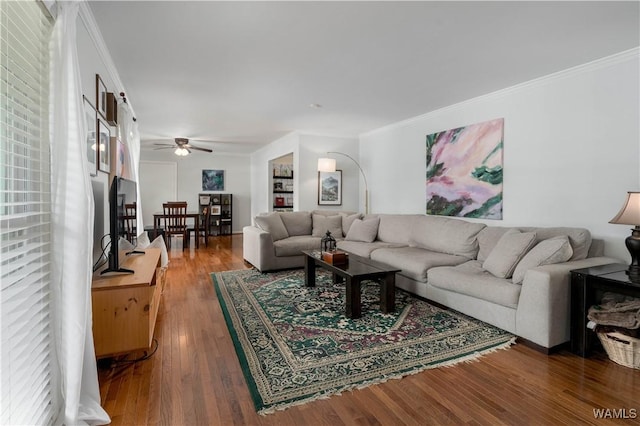 5324 Northwood Lake Dr W, Northport, AL 35473 - living area featuring ceiling fan, wood finished floors, and ornamental molding