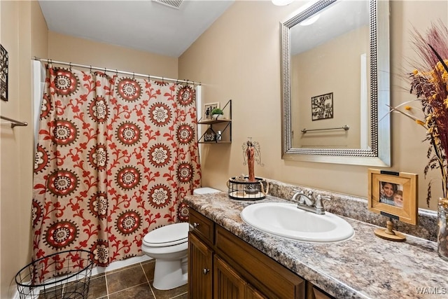 bathroom with tile patterned floors, toilet, and vanity