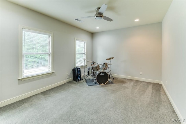 10998 Sleepy Valley Rd, Northport, AL 35475 - misc room with a ceiling fan, carpet floors, baseboards, and recessed lighting