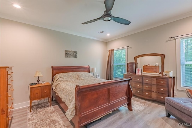 16471 Chase Cir, Ralph, AL 35480 - bedroom featuring light wood-style floors, multiple windows, recessed lighting, a ceiling fan, and baseboards