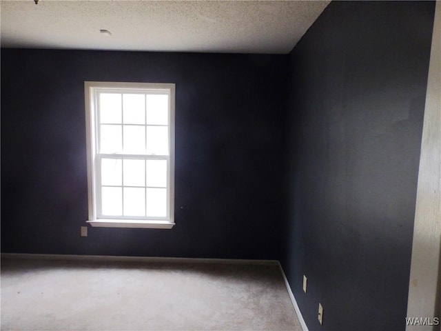 carpeted spare room featuring baseboards and a textured ceiling