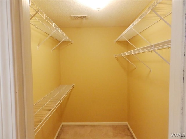 spacious closet featuring carpet and visible vents