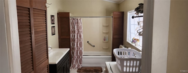 bathroom featuring vanity and shower / tub combo