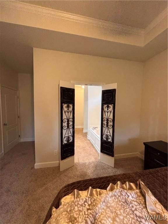 5203 Bristolwood Cir, Northport, AL 35475 - carpeted bedroom with crown molding and baseboards