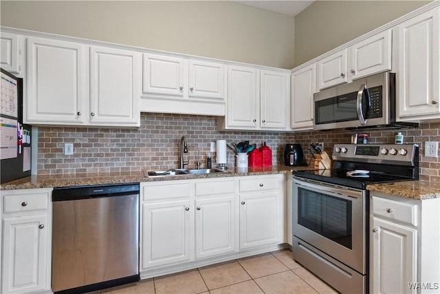 kitchen featuring a sink, white cabinetry, and stainless steel appliances