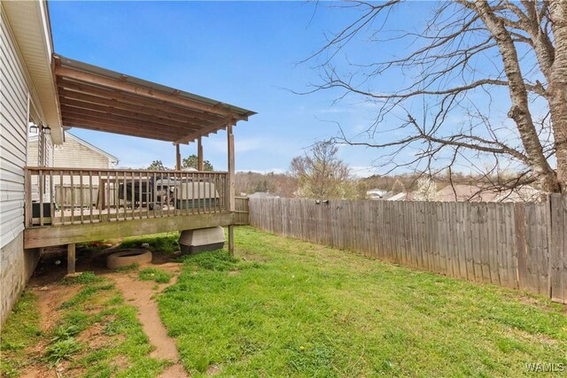 view of yard featuring a deck and a fenced backyard