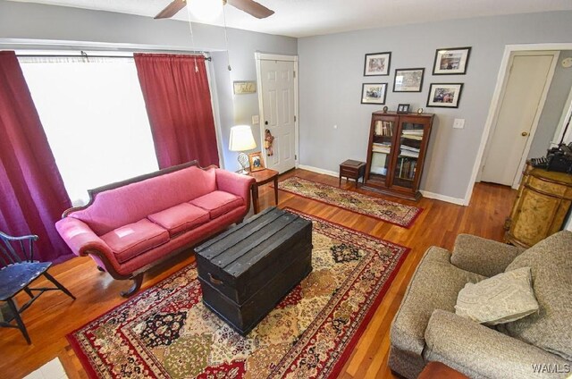 living room with ceiling fan