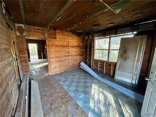 interior space with wood walls and wooden ceiling