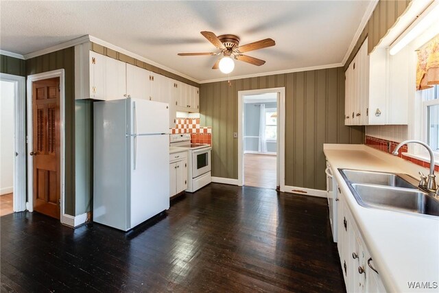 9C Country Club Hls, Tuscaloosa, AL 35401 - kitchen featuring white appliances, a sink, crown molding, a ceiling fan, and light countertops