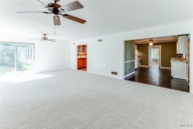 9C Country Club Hls, Tuscaloosa, AL 35401 - unfurnished room featuring dark colored carpet, ceiling fan, a wainscoted wall, and a decorative wall