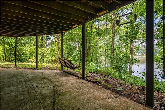 view of patio / terrace featuring a water view