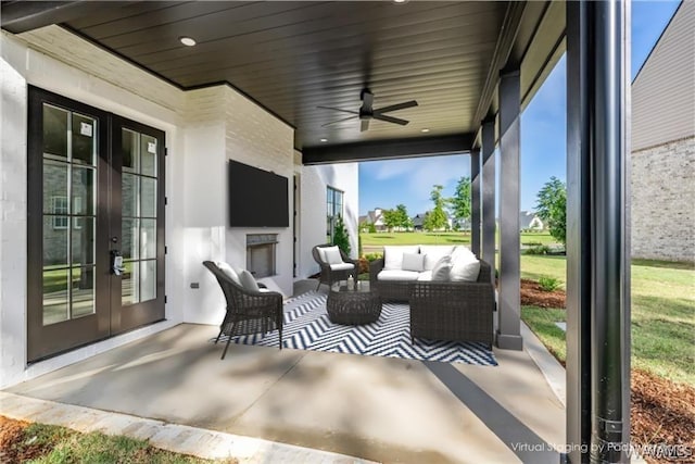 5930 Carleton Park Cir, Tuscaloosa, AL 35406 - view of patio with french doors, an outdoor living space, and ceiling fan