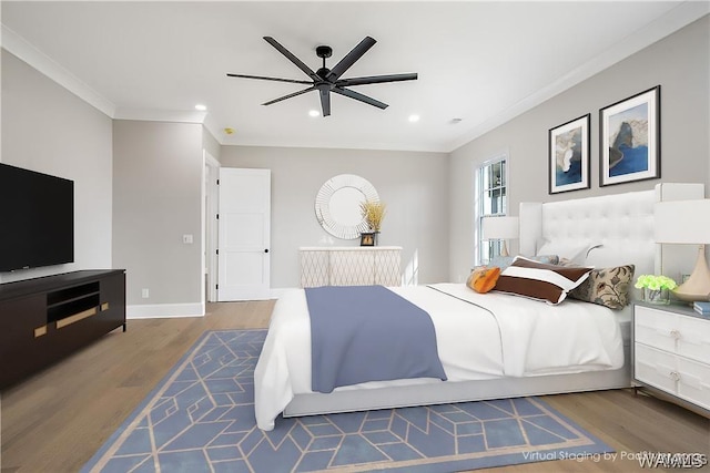 5930 Carleton Park Cir, Tuscaloosa, AL 35406 - bedroom with baseboards, recessed lighting, wood finished floors, and ornamental molding