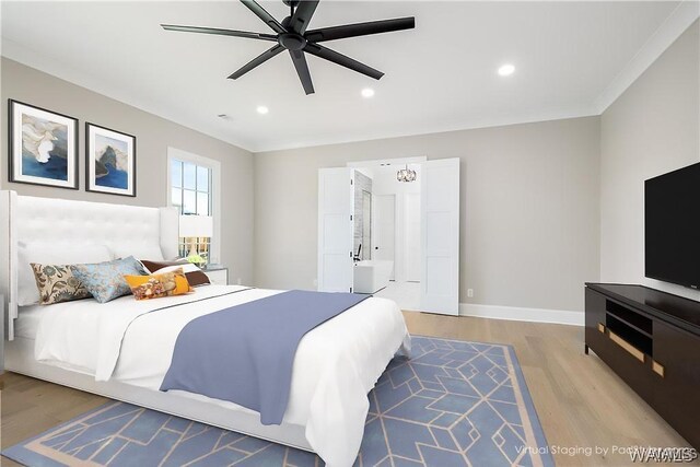 5930 Carleton Park Cir, Tuscaloosa, AL 35406 - bedroom featuring baseboards, light wood-type flooring, crown molding, and recessed lighting