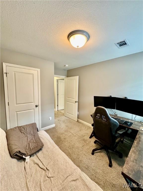 6643 Cooperstown Cir, Tuscaloosa, AL 35453 - carpeted bedroom with baseboards, a desk, and a textured ceiling