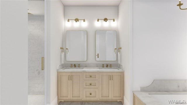 bathroom with vanity and an enclosed shower