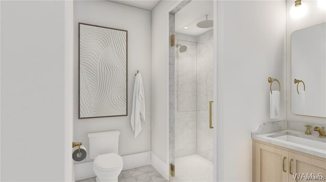 bathroom with vanity, an enclosed shower, and toilet