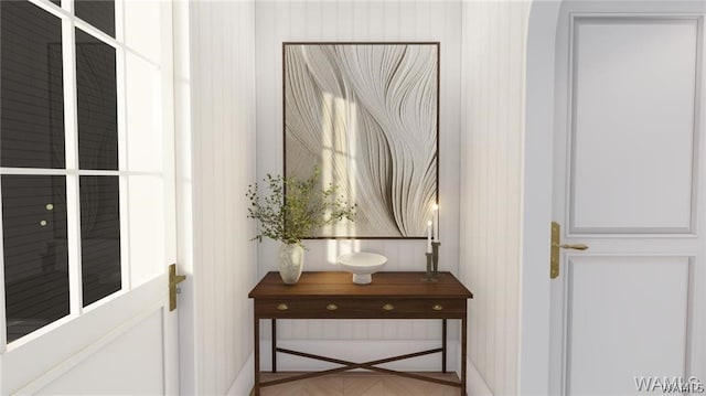 entryway featuring parquet floors