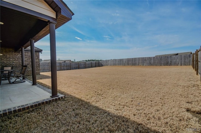 view of yard featuring a patio area and a fenced backyard