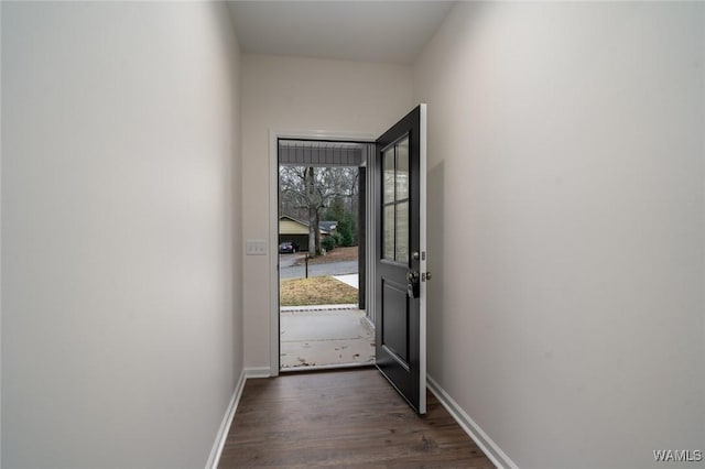 entryway with dark wood-type flooring