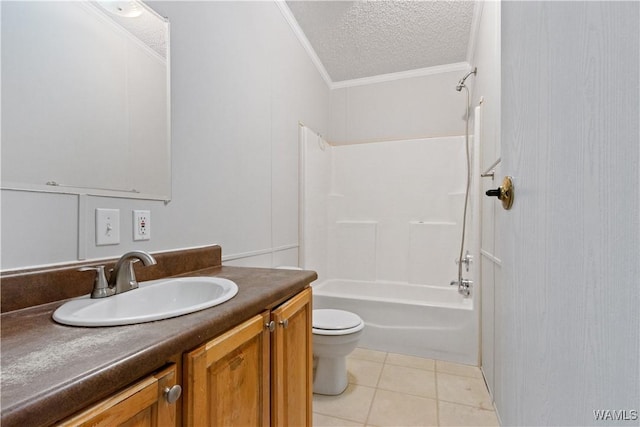 10463 Beulah Lake Ln, Cottondale, AL 35453 - full bath with ornamental molding, a textured ceiling, tile patterned flooring, toilet, and vanity