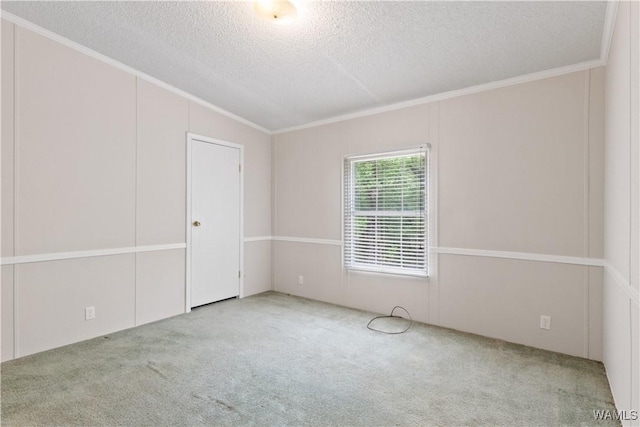 10463 Beulah Lake Ln, Cottondale, AL 35453 - carpeted empty room with a textured ceiling, ornamental molding, and vaulted ceiling