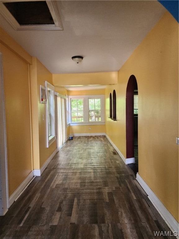 corridor featuring dark hardwood / wood-style floors