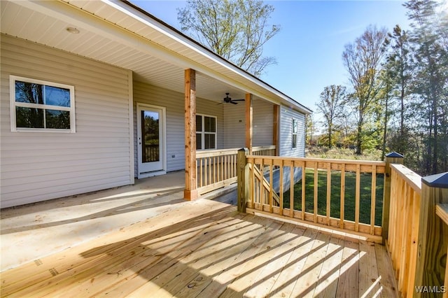 wooden deck with ceiling fan