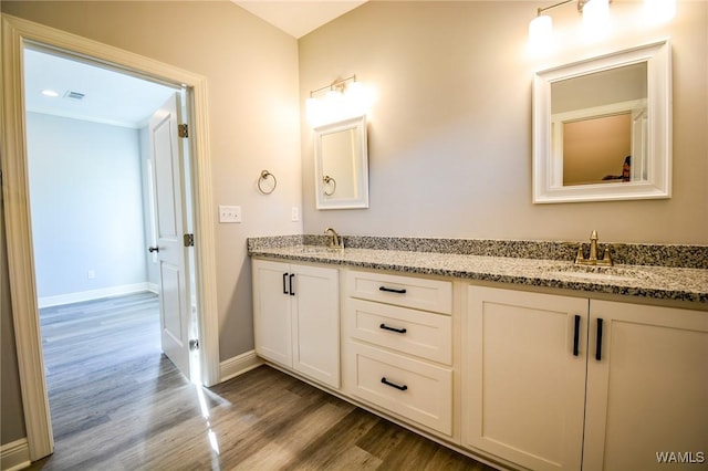 bathroom featuring wood-type flooring and vanity