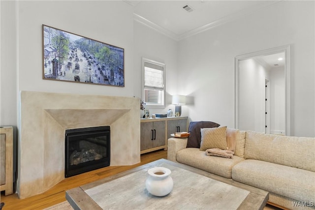 5377 Alexander Ave, Tuscaloosa, AL 35406 - living area with wood finished floors, crown molding, and a premium fireplace