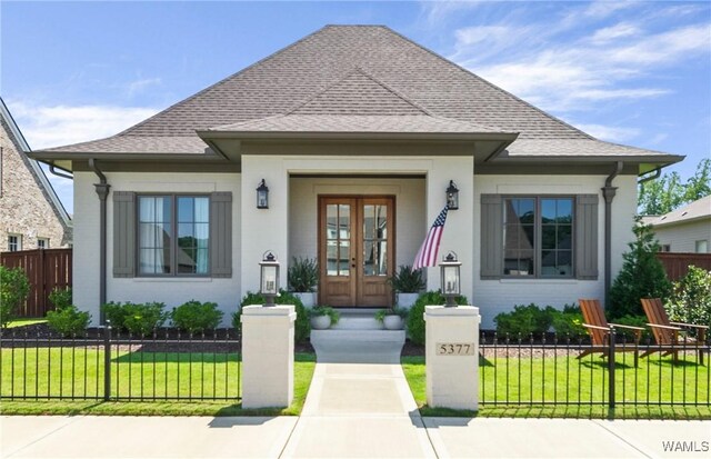 5377 Alexander Ave, Tuscaloosa, AL 35406 - bungalow-style house with french doors, a fenced front yard, and a shingled roof