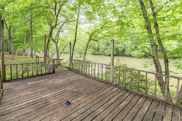 deck featuring a water view