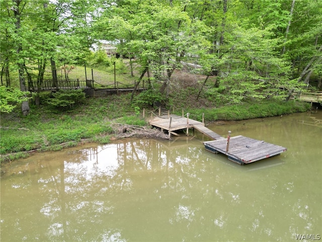 view of dock with a water view