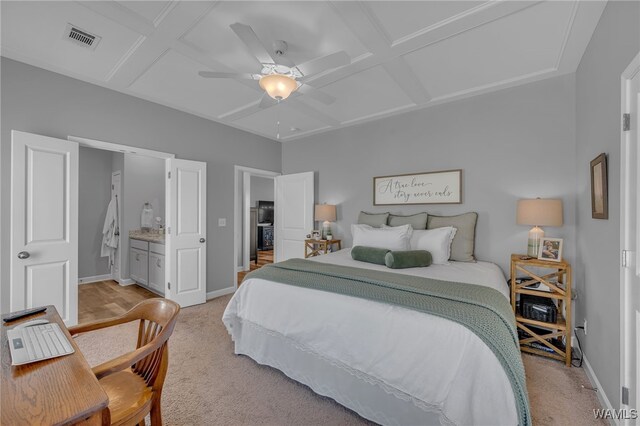 13930 Sullivan Blvd, Northport, AL 35475 - bedroom featuring coffered ceiling, light colored carpet, baseboards, and visible vents