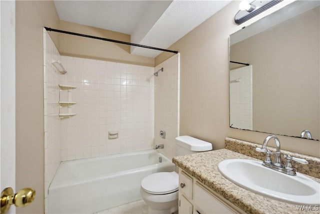 bathroom featuring shower / bathtub combination, vanity, and toilet