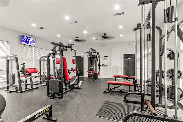 exercise room featuring recessed lighting and visible vents