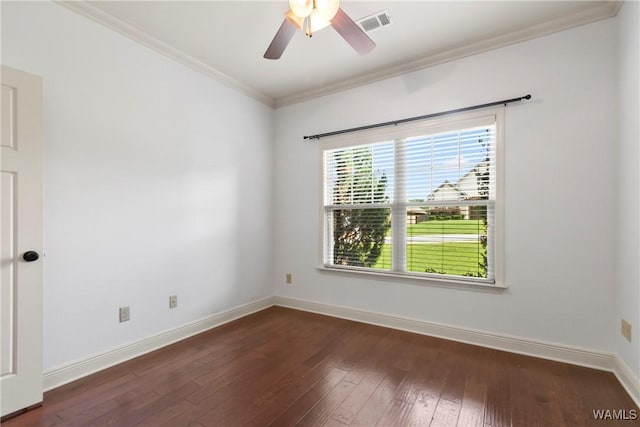 11542 Woodford St, Northport, AL 35475 - spare room featuring ornamental molding, baseboards, wood-type flooring, and ceiling fan