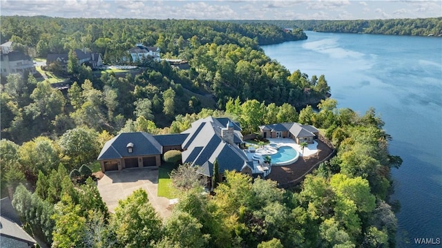 1231 Diamond Point Cir, Tuscaloosa, AL 35406 - aerial view featuring a water view and a wooded view