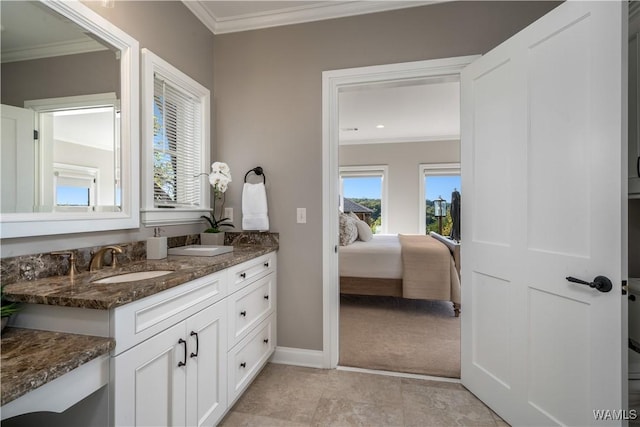 1231 Diamond Point Cir, Tuscaloosa, AL 35406 - full bathroom featuring a sink, double vanity, ornamental molding, and ensuite bathroom