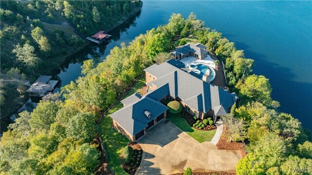 1231 Diamond Point Cir, Tuscaloosa, AL 35406 - drone / aerial view with a water view and a view of trees