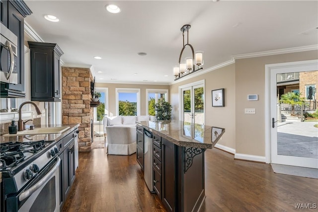 1231 Diamond Point Cir, Tuscaloosa, AL 35406 - kitchen with a sink, stainless steel appliances, plenty of natural light, and dark wood-style floors