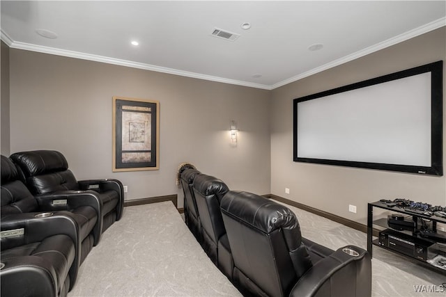 1231 Diamond Point Cir, Tuscaloosa, AL 35406 - cinema room featuring crown molding, baseboards, visible vents, and carpet floors