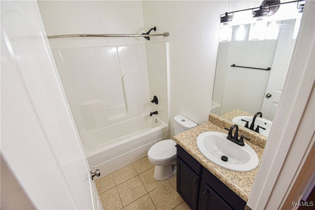 full bathroom featuring tile patterned floors, vanity, shower / bathtub combination, and toilet