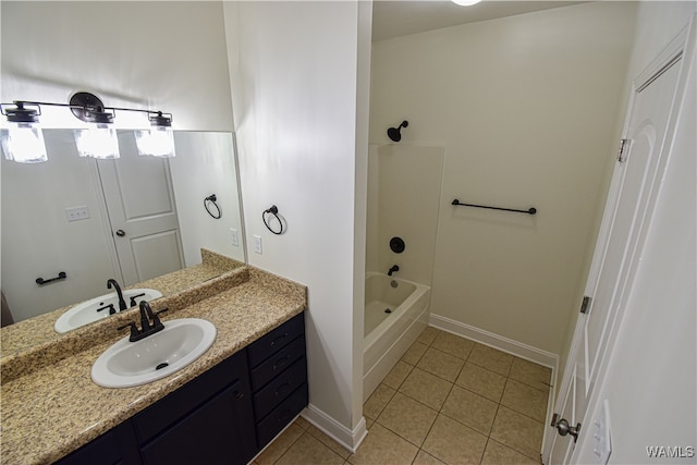 bathroom with tile patterned floors, vanity, and shower / washtub combination