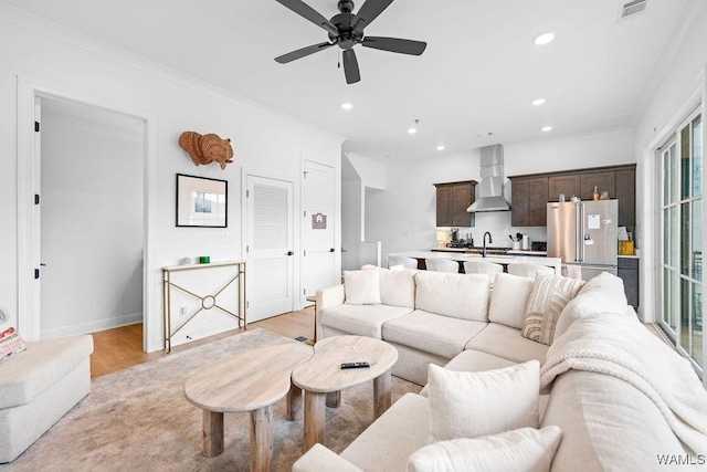 800 Red Drew Ave, Tuscaloosa, AL 35401 - living area with light wood-style floors, ceiling fan, recessed lighting, and ornamental molding