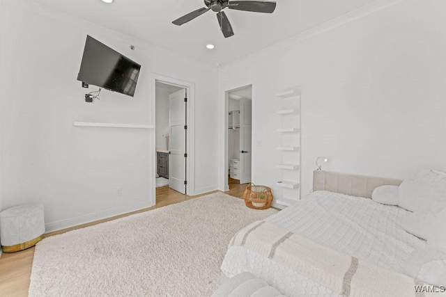 800 Red Drew Ave, Tuscaloosa, AL 35401 - bedroom with ensuite bath, wood finished floors, a ceiling fan, and recessed lighting