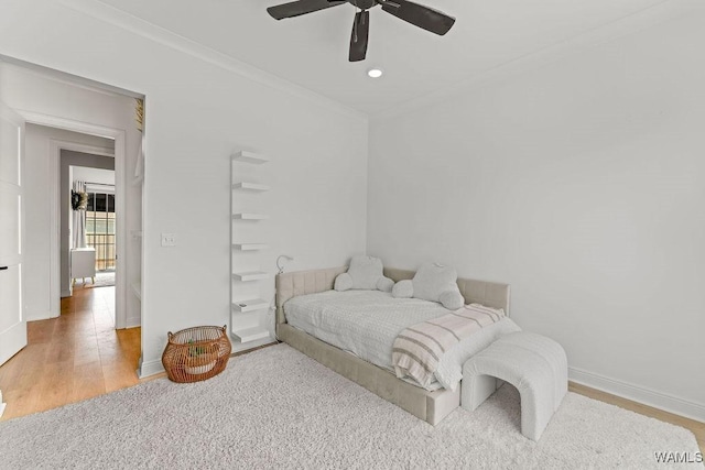 800 Red Drew Ave, Tuscaloosa, AL 35401 - bedroom featuring wood finished floors, ornamental molding, ceiling fan, and recessed lighting