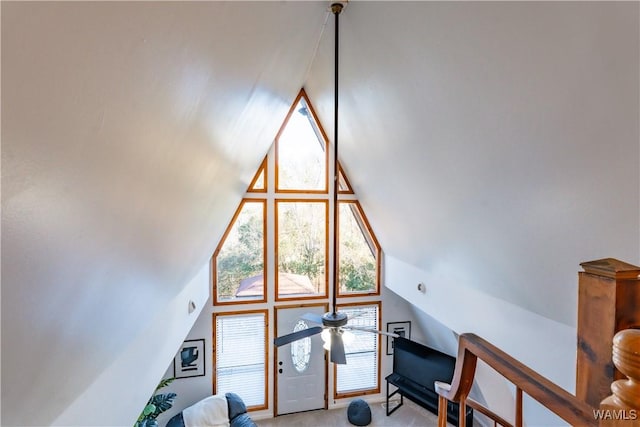 living room with lofted ceiling