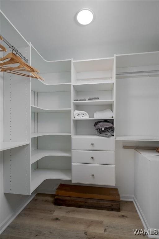 walk in closet featuring light hardwood / wood-style flooring