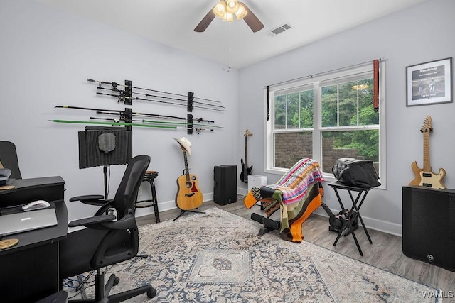 19026 Eastern Valley Rd, West Blocton, AL 35184 - home office featuring ceiling fan, baseboards, and wood finished floors